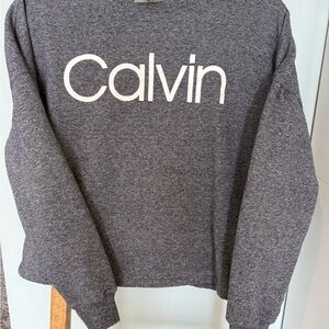 Calvin Klein Cropped Crewneck Sweatshirt in Heather Gray
